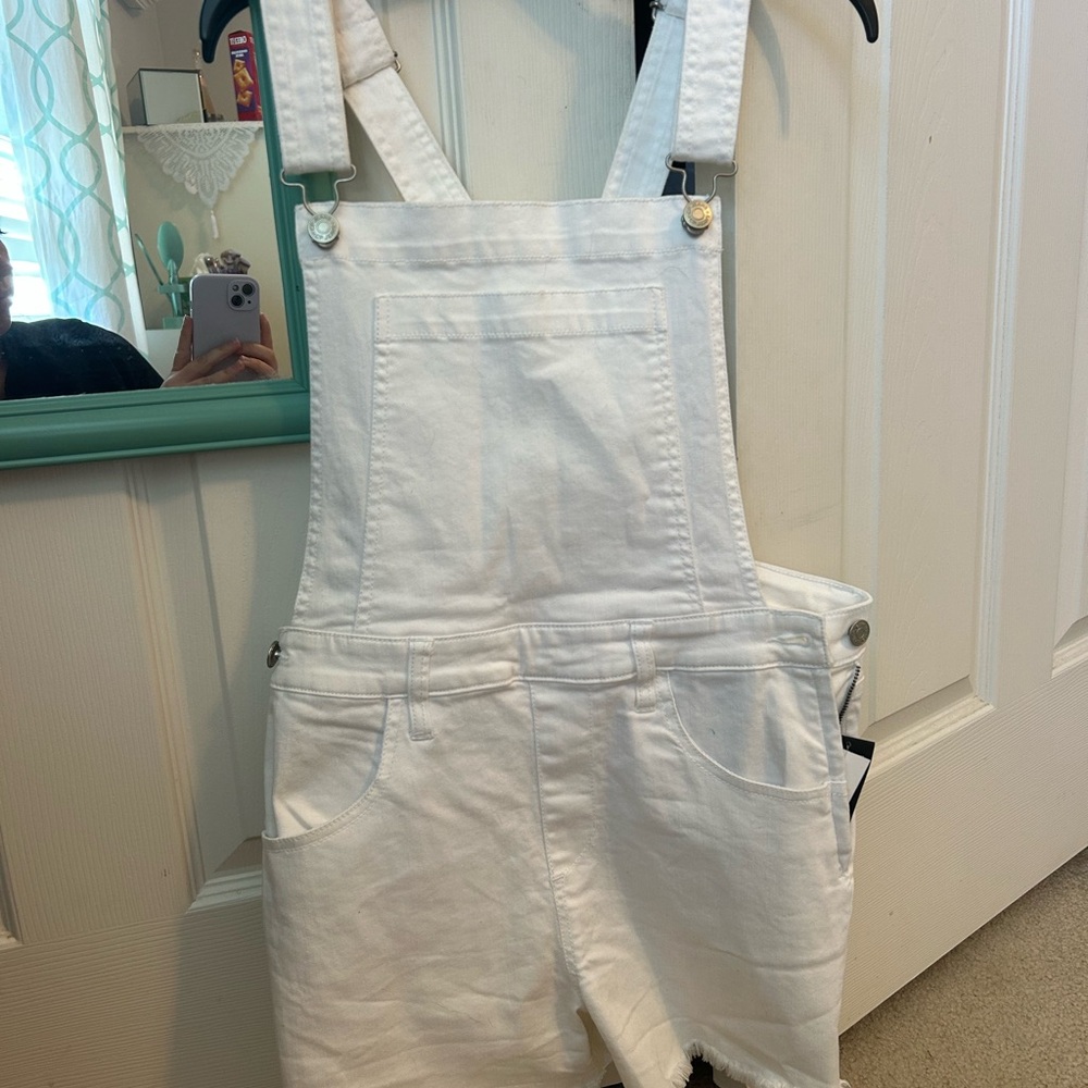White Denim Short Overalls